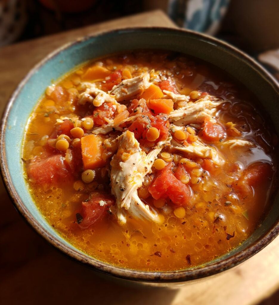 slow cooker chicken and lentil soup