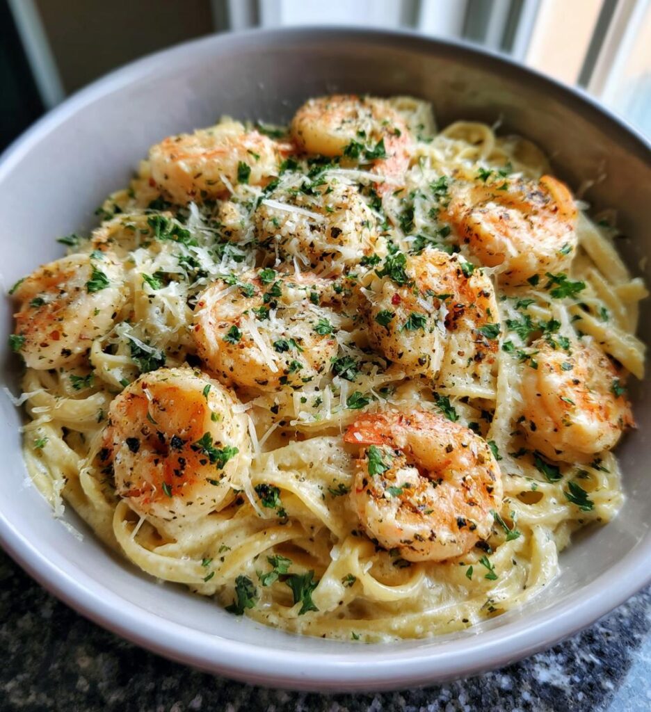creamy garlic shrimp pasta