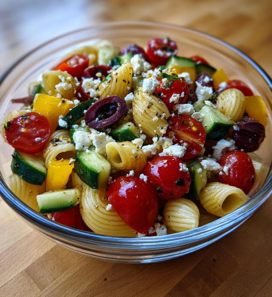 easy cold Greek pasta salad for summer cookouts