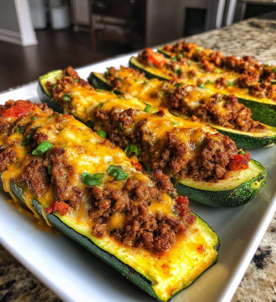 air fryer zucchini boats with ground beef filling