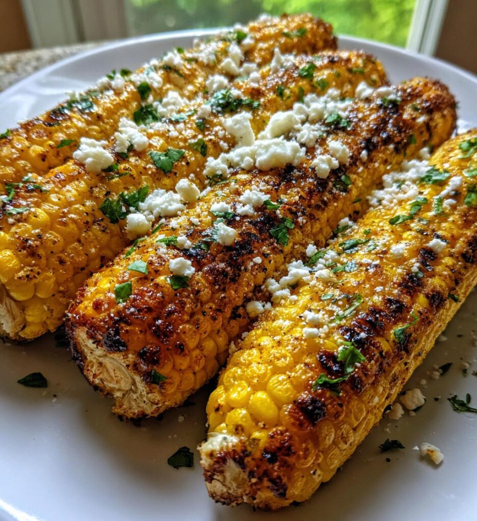 crispy air fryer street corn with cotija cheese