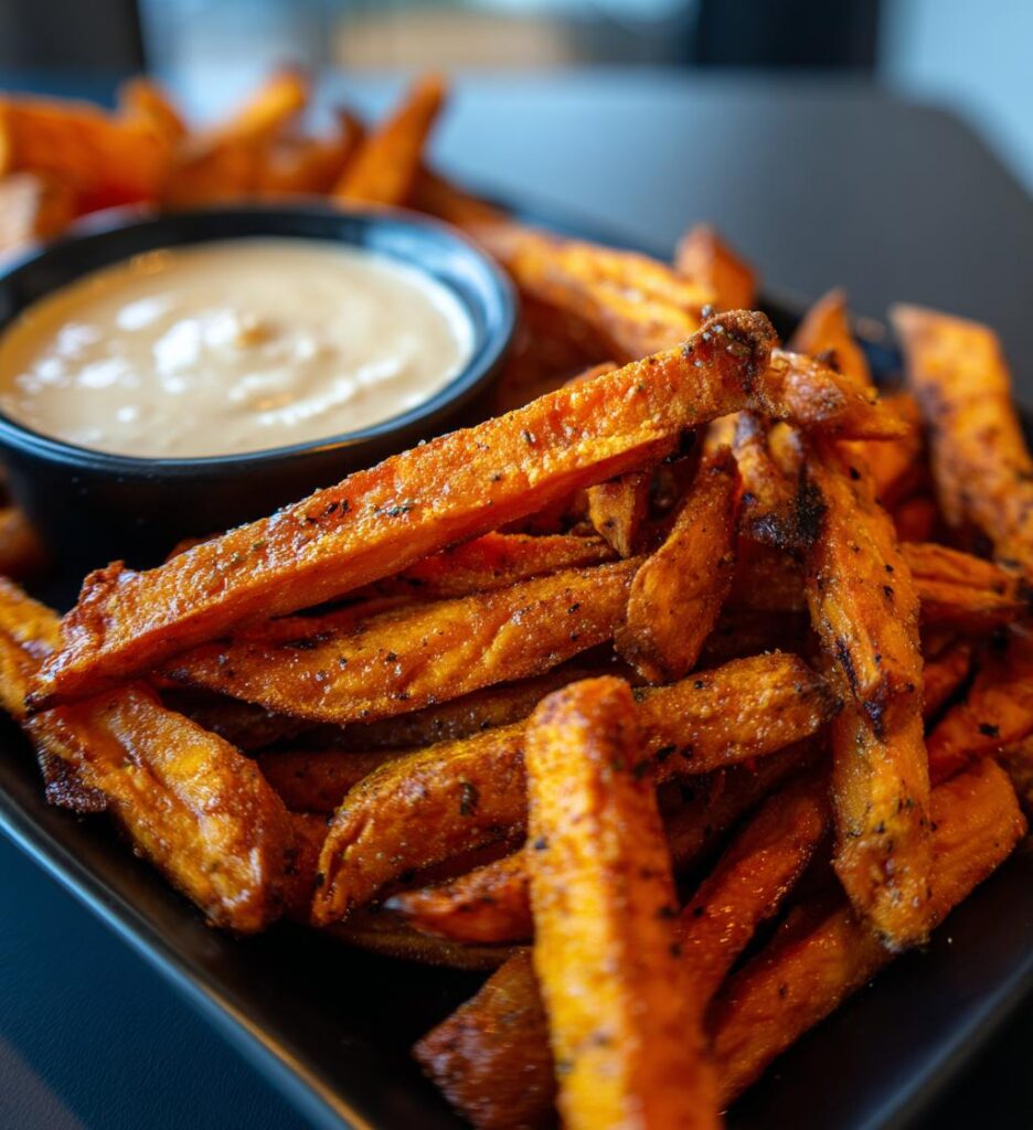 crispy air fryer sweet potato fries with dipping sauce