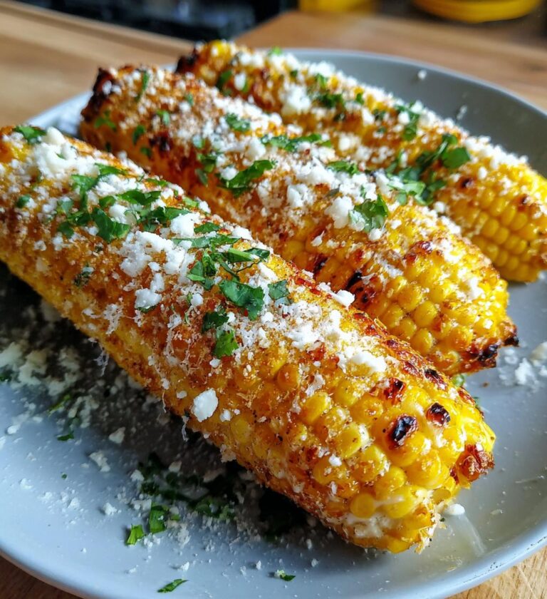 crispy air fryer street corn with cotija cheese