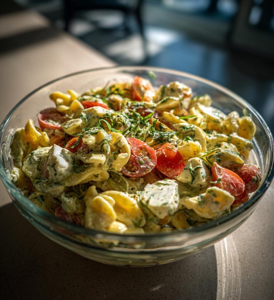 creamy cold pasta salad for summer cookouts