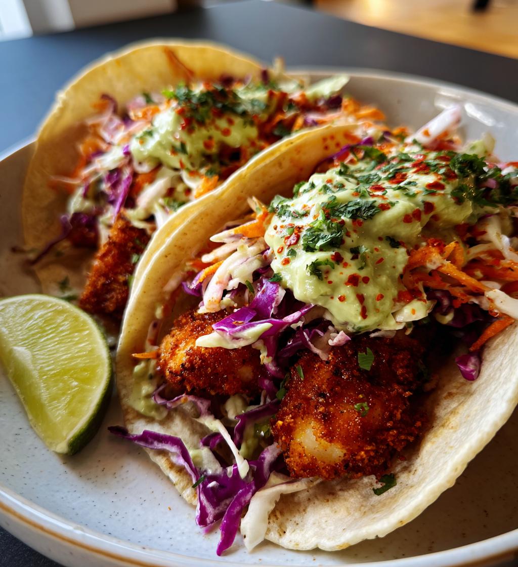 air fryer tilapia tacos with avocado crema