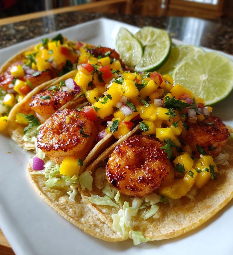 crispy air fryer shrimp tacos with mango salsa