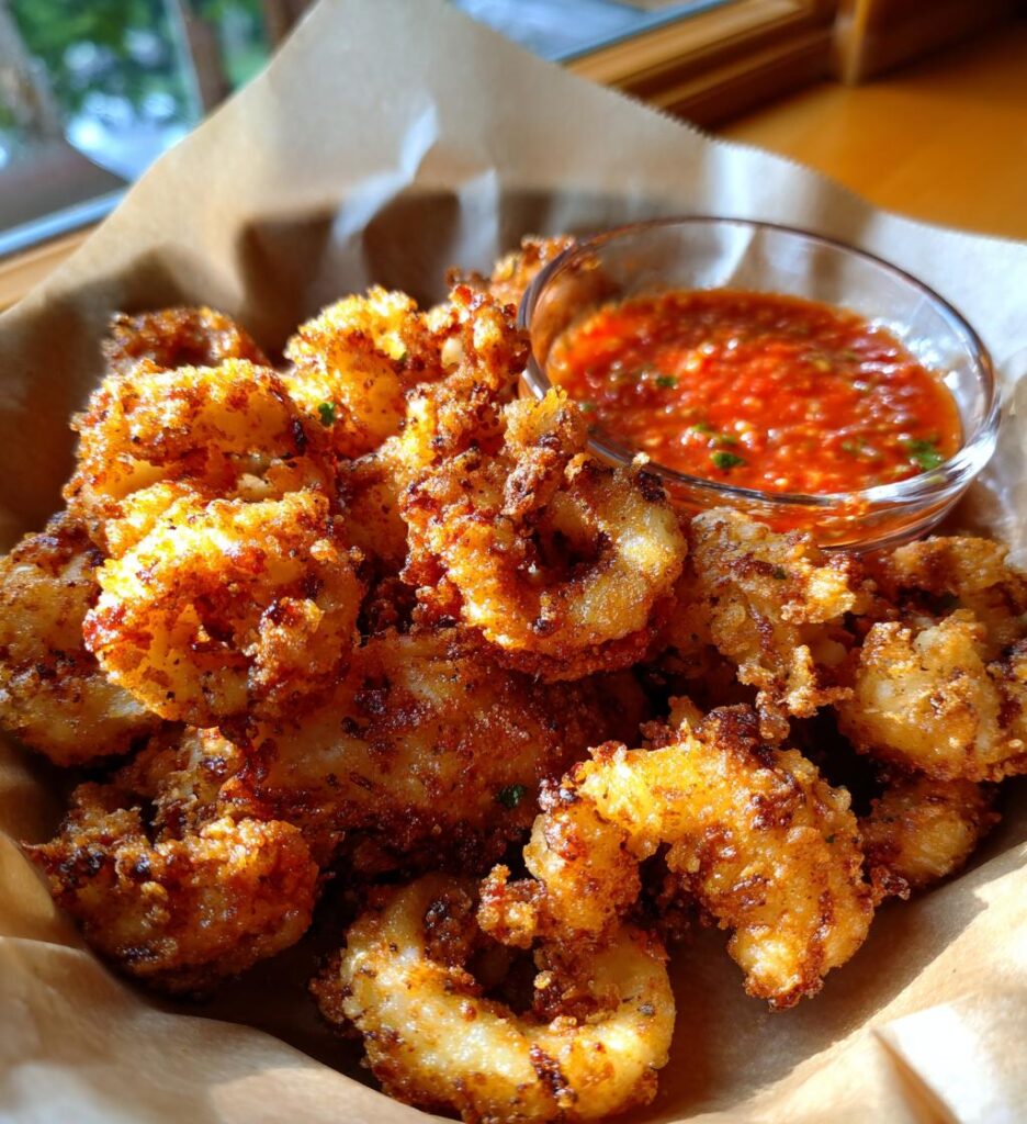 crispy air fryer calamari with marinara sauce